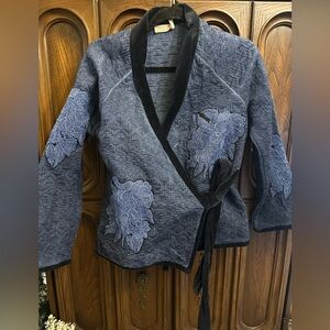Elegant Blue Quilted Women's  Wrap Jacket